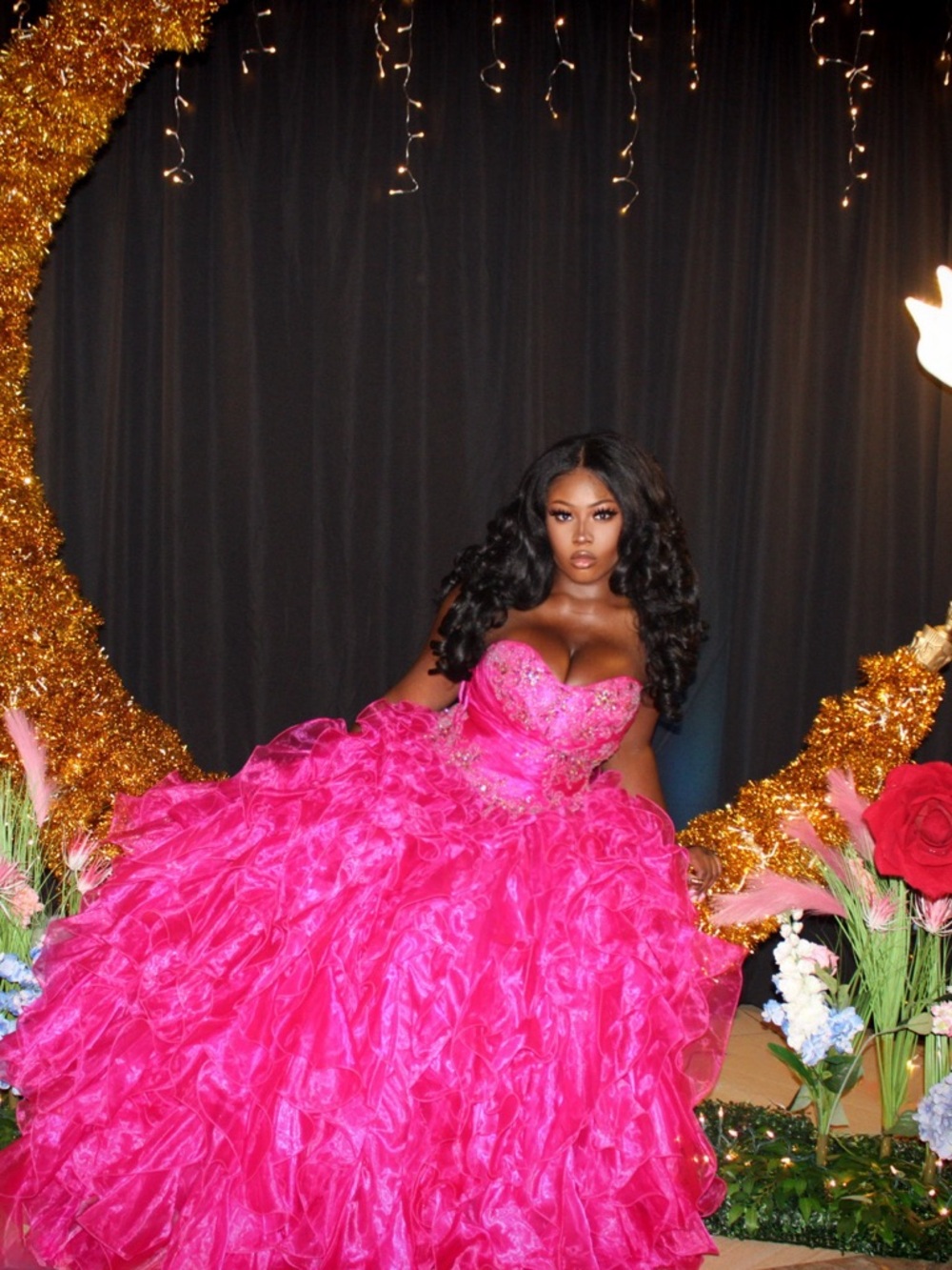 Aspeed Hot Pink Ruffled Ball Gown Prom Dress